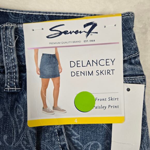 Seven7 Delancy Denim Skirt Pleated Paisley Womens 4 Mini Skirt 0746 - Picture 3 of 9